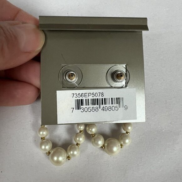 Vintage Carolee Faux Pearl Crystal Dangle Drop Stud Earrings NWT - Picture 3 of 6